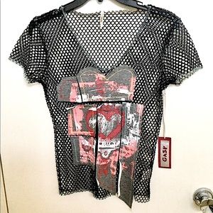 Vintage GASP Appliqué Fishnet Top